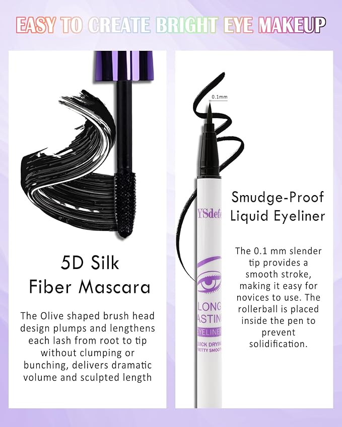 Green Mascara Liquid Eyeliner Set,5D Waterproof Fiber Colored Mascara Volume and Length,Longlasting Smudgeproof Color Eye Liner Pen,Cosplay Party Stage Use,St. Patrick's Day Makeup Gift for Women Girl