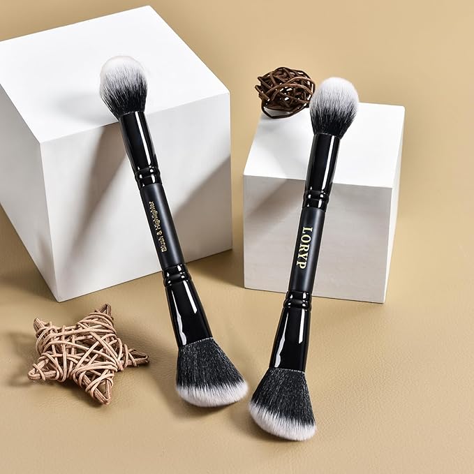 LORYP Foundation Brush Contour Bronzer Brush Double Ended Blush Highlighter Brush for Blending Liquid Powder Concealer Cream