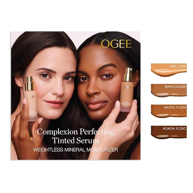 Ogee Complexion Perfecting Liquid Foundation - Lightweight Tinted Moisturizer For Face (Oak 5.25N - Medium Beige, Golden Undertones) - with Vitamin C & Jojoba Oil - Certified Organic & Made in USA
