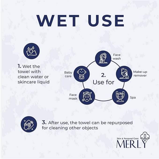 Merly™ Disposable Face Towels, Facial Wipes Towelettes Disposable, Towels Cloth For Cleaning Face, 10"x12", 50 Counts, 1 pack, Ultra-Soft, Super Absorbent, Biodegradable