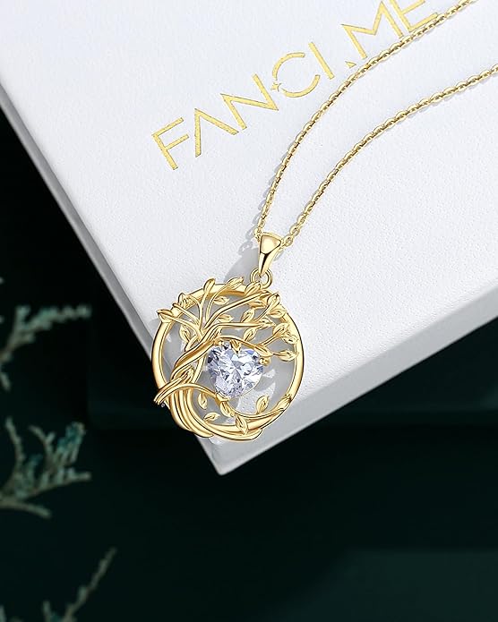 FANCIME Tree of life Birthstone necklace Sterling Silver Pendant Birthstone Necklace Gemstone Anniversary Birthday Jewelry Christmas Gifts for Mom Her Wife