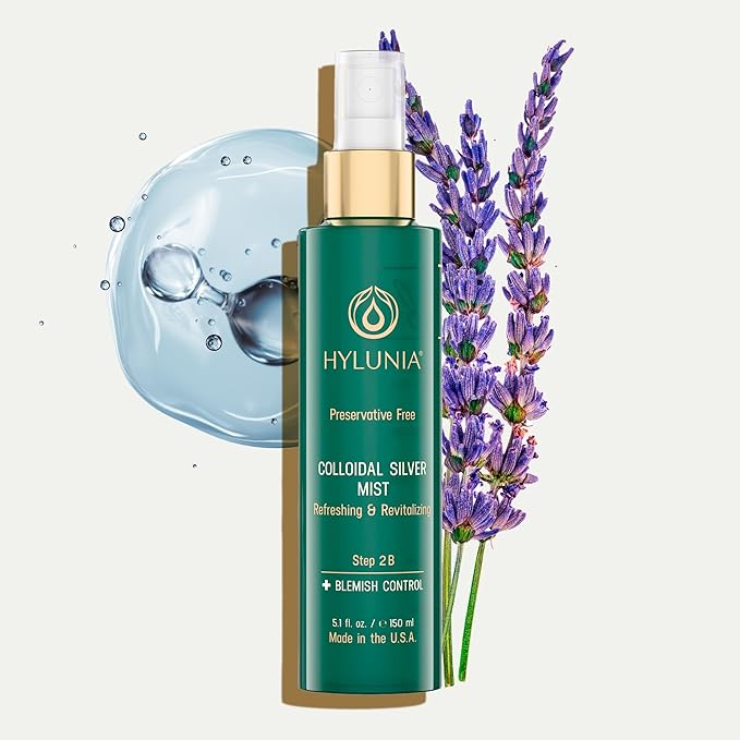 Hylunia Colloidal Silver Mist Toner 5.1 fl. oz. โ Hydrating Versatile Toner for Acne-Prone Inflamed Skin | Infused with Colloidal Silver & Lavender for Glowing Skin Cuts & Burns, Body-Refresher