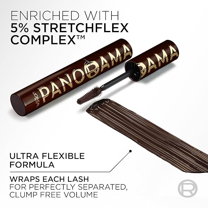 L'Oreal Paris Voluminous Panorama Chromatic Mascara, Volumizing and Lengthening Brown Mascara, Longwear, Smudge-Resistant and Washable, 705 Brown Leather