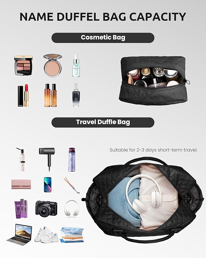 Customized Women Gifts, Travel Essential for Girls, Duffle Bag with Shoe Compartment, Weekender Bag, Overnight Bag for Women, Travel Bag with Makeup Bag Teacher Gifts (Letter D)