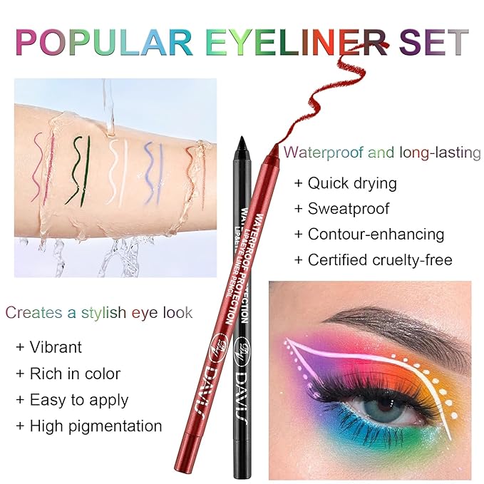 3 Colorful Eyeliner Pen Set, Eye Shadow Pencil, Pearl Eyeliner Kit Metallic Glitter Colored Eye liner for Women Eye&Lip Liner Professional Waterproof Eye Makeup (3PCS C)