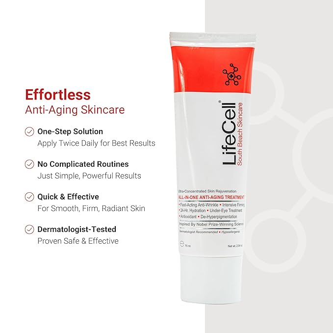 LifeCell All In One Anti-Aging Cream – Reduces Wrinkles, Fine Lines, Dark Circles & Sun Damage – Retinol, Vitamin C, DMAE & Hyaluronic Acid – Fragrance-Free, for All Skin Types (2.54oz)