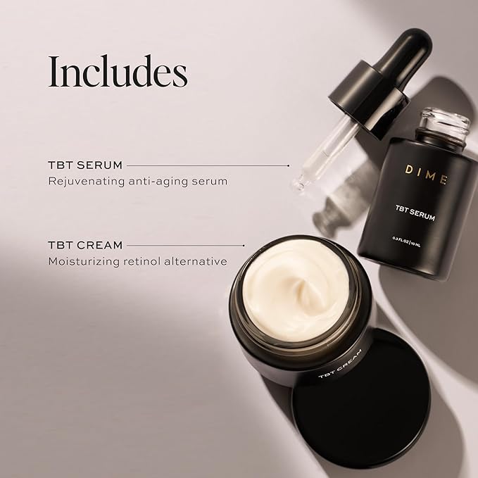DIME Beauty TBT Reviving Skincare Set ($32 Value) - Includes TBT Cream (15 ml) + Serum (10 ml), Formulated with Bakuchiol, a Clean Retinol Alternative to Reduce the Appearance of Fine Lines