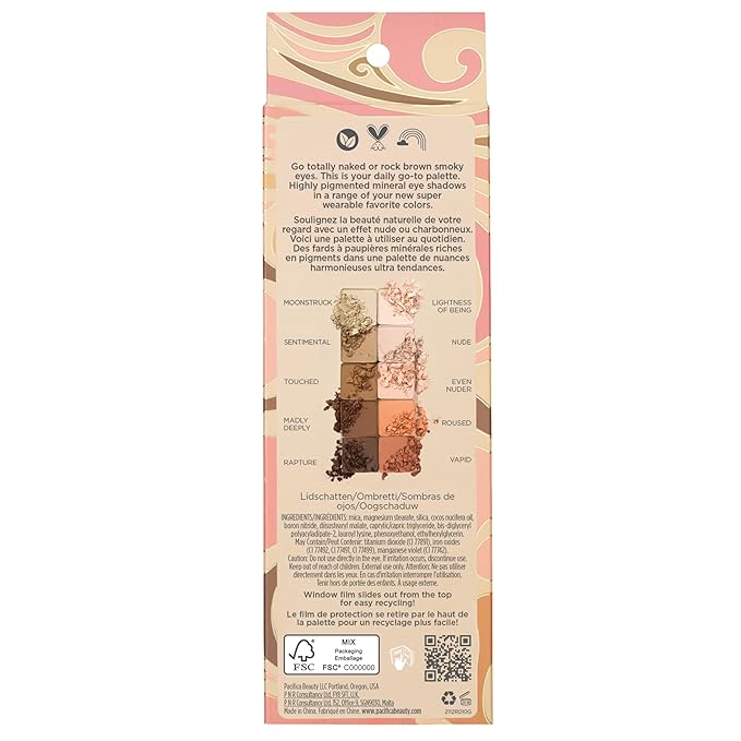 Pacifica Pink Nudes Mineral Eyeshadow Palette, 10 Neutral Shades, For Natural or Smoky Eye Look, Naked Eye Makeup, Longwearing & Blendable, Vegan, Cruelty Free Ophthalmologist Tested