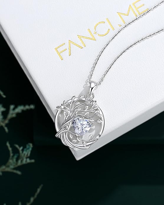 FANCIME Tree of life Birthstone necklace Sterling Silver Pendant Birthstone Necklace Gemstone Anniversary Birthday Jewelry Christmas Gifts for Mom Her Wife