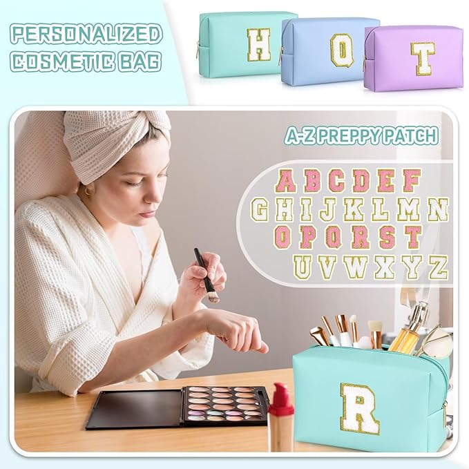 TOPEAST Monogrammed Gifts for Women, Preppy Makeup Bag Small Cosmetic Bag Travel Toiletry Bag, Personalized Birthday Gift for Girl, Wedding Bridal Shower Gifts for Bridesmaids (Blue M)