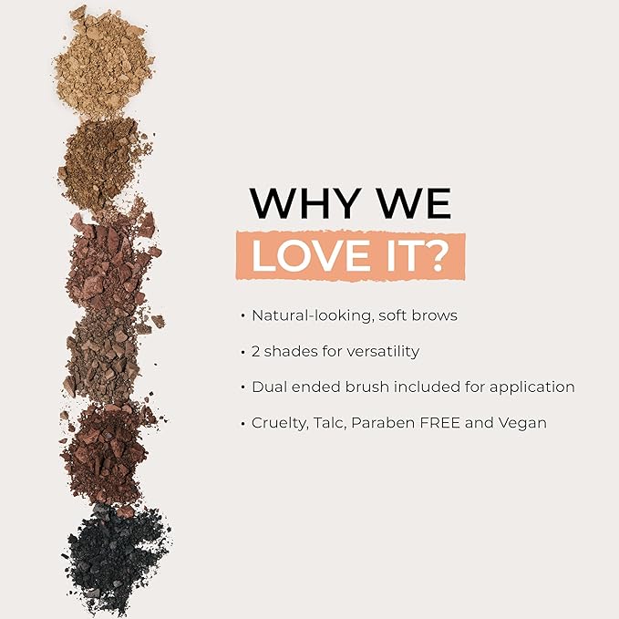 Soft Brow Define & Fill Powder Duo, Includes Dual ended Brush, Vegan and Cruelty Free (Black/Brown)