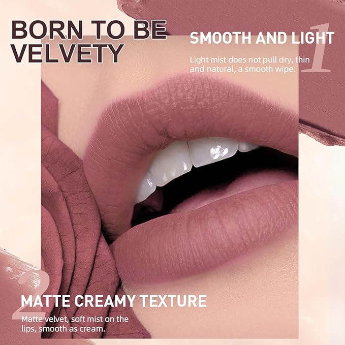 QiBest Nude Rose Pink Cream Lipstick with Lip Liner Makeup Set for Women, Soft Matte Lip Stick Silk Finish with LipLiner Pencil 24 Hours Original Waterproof Labials, Velvety & Non-Drying Formula
