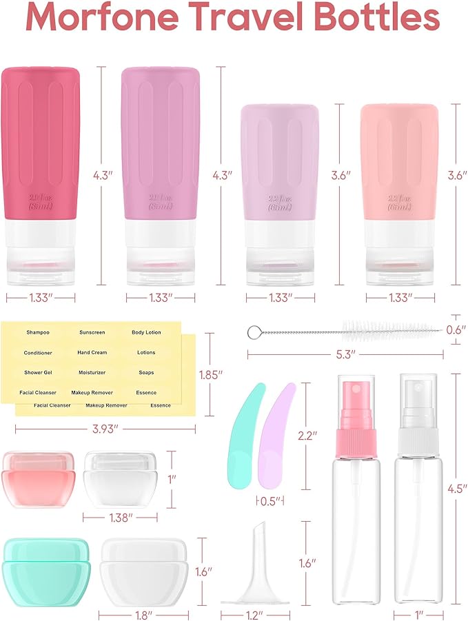 Morfone 16 Pack Travel Bottles Set for Toiletries, TSA Approved Travel Containers Leak Proof Silicone Squeezable Travel Accessories 2oz 3oz for Shampoo Conditioner Lotion Body Wash (BPA Free)