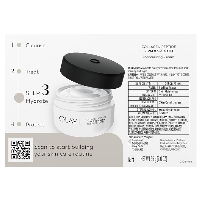 Olay Collagen Peptide Face Moisturizer, Firm & Smooth Cream -Fragrance-Free - Hydrating, Firming, Anti-Aging, Anti-Wrinkle, Firming, Smoothing - Recyclable Sustainable Eco Jar, Non-Greasy, 2 Oz