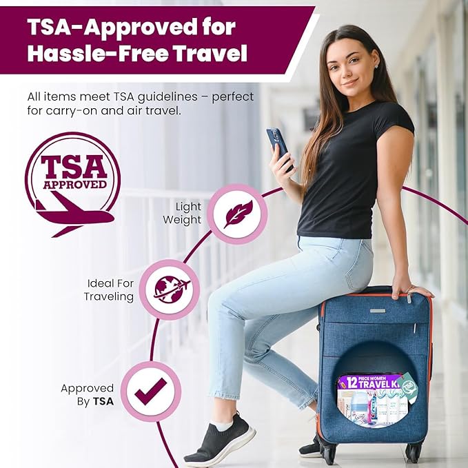 Trektote Travel Toiletry Kit For Women – (100 Pack) 12 Piece Set Of Travel Size Toiletries, TSA Compliant, Travel Essentials, Includes Shampoo And Conditioner, Body Wash, Toiletry Bag & More