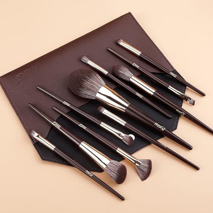 MSQ Make Up Brushes 10Pcs Makeup Brush Set Foundation Brush Blending Brush (Brown)