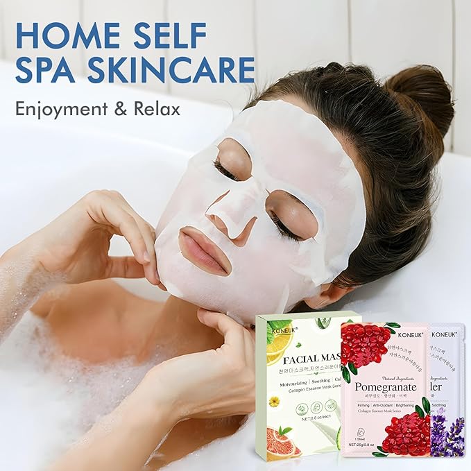 24 Pack Sheet Face Masks Skincare for Women, Hydrating Collagen Essence Face Masks Suitable for All Skin Types, Face Mask Gifts Set for Spa Party, Bulk Facial Masks for Women Skin Care