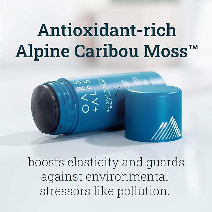 Oars + Alps Exfoliating Face Wash Stick, 2-in-1 Facial Cleanser & Exfoliant with Activated Charcoal, Alpine Moss, Dermatologist Tested, Spill Free, Travel Size, 1.2 Oz