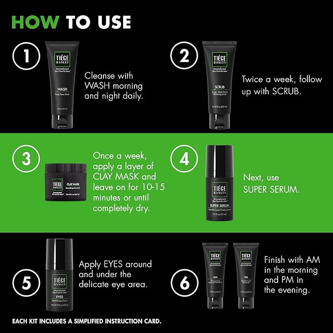 Tiege Hanley Men’s Skin Care Set, Revitalization Routine (System Level 4) – Face Wash, Scrub, Moisturizer, Eye Cream, Serum & Clay Mask for Tired, Dull Skin & Rejuvenation