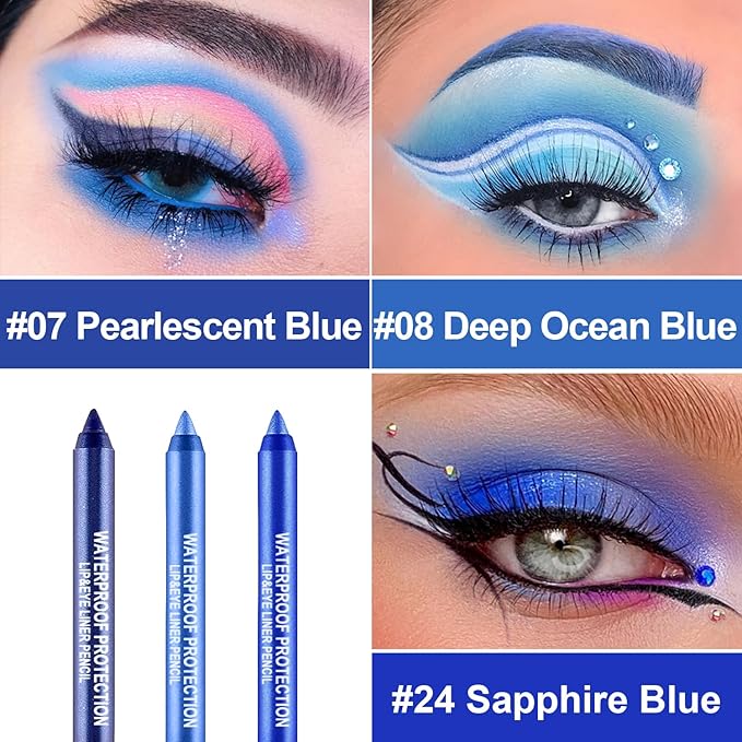 3 Colorful Eyeliner Pen Set, Eye Shadow Pencil, Pearl Eyeliner Kit Metallic Glitter Colored Eye liner for Women Eye&Lip Liner Professional Waterproof Eye Makeup (3PCS D)