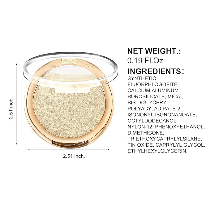 YOUNG VISION Pressed Powder Highlighter, Baked Natural Glow Contour Powder & Face Highligher, Cruelty-Free, Shimmer Highlighting Makeup for Face, Eye, Eyeshadow, Body, Skin (Gold)