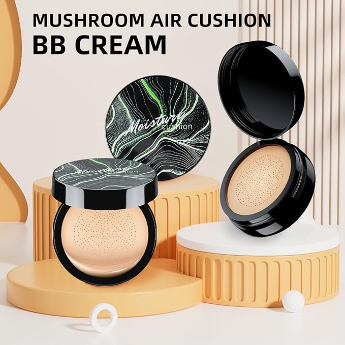 Mushroom Head Air Cushion CC Cream - BB Cream Foundation Makeup Moisturizing Concealer Long-Lasting, Cushion Foundation Full Coverage Self Adjusting for Mature Skin & All Skin Types (Medium Deep)