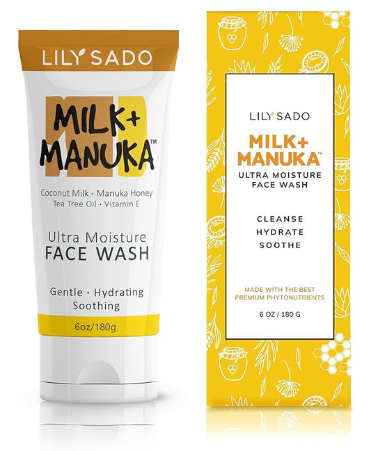 LILY SADO MILK+MANUKAโข Coconut Milk & Manuka Honey Cream Face Cleanser โ Natural Ultra Moisturizing Facial Wash Cleanses, Balances, Soothes & Hydrates - Large 6oz