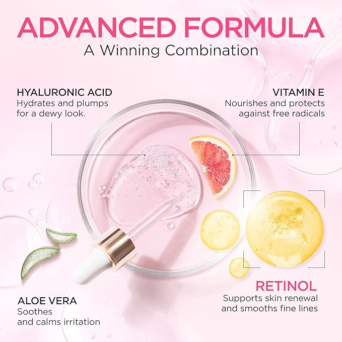 Retinol Serum for Face with Hyaluronic Acid, Vitamin E & Aloe Vera Anti-Aging Serum - All Skin Types - Supports Even Tone - Day and Night - Made in USA - 1 Oz