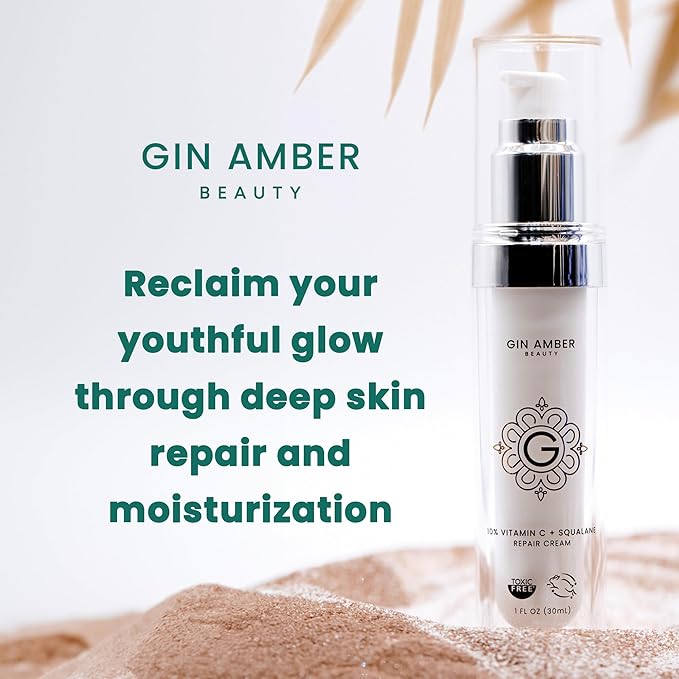 Gin Amber Beauty - Vitamin C (10%) + Squalane Repair Cream - Face Moisturizer - Facial Cream- Dark Spot Corrector - Primer - (30ml - 3-Packs)