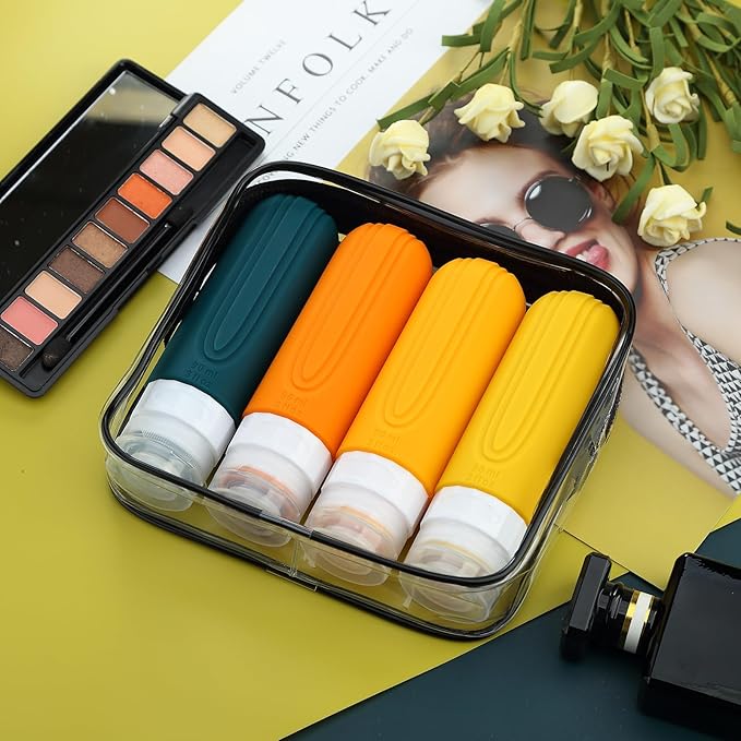 Travel Bottles for Toiletries, Tsa Approved 3oz Travel Size Containers BPA Free Leak Proof Refillable Liquid Silicone Squeezable Travel Accessories for Shampoo Conditioner Lotion (4 Pack)