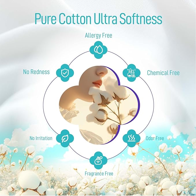 Luxuriously Soft Disposable Face Towel, 100% Cotton, Extra Large 12" x 10" Ultra Soft Dry Wipe for Face Wash, Makeup Remover, Bio-Based Towelette for Sensitive Skin 80 Count (1 Pack)