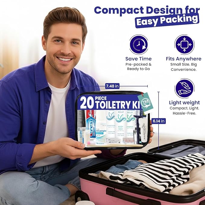 Trektote Bulk Hygiene Kit For Men And Women – (100 Pack) 20 Piece Set Of Travel Size Toiletries, TSA Compliant, Bulk Travel Essentials, Includes Shampoo And Conditioner, Body Wash, Toiletry Bag & More