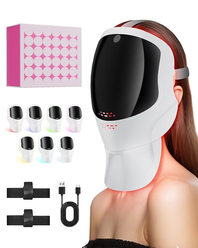 FOLOKE Red Light Therapy Mask for Face & Neck, LED Face Light Therapy,USB C Rechargeable,Infrared Mask for Home Working Travel Yoga