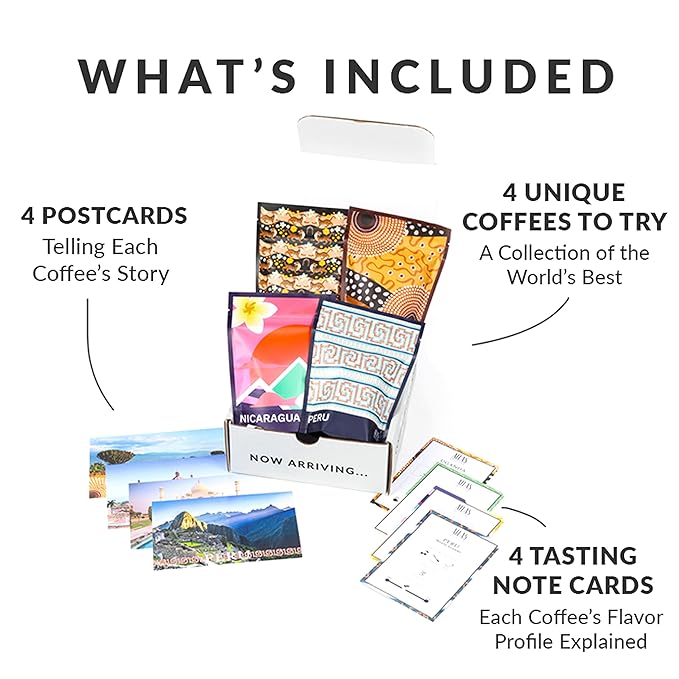 Atlas Coffee Club World of Coffee Discovery Set - Gourmet Coffee Gift Sampler - 4-Pack Variety Box of the World’s Best Single Origin Coffees - Freshly Ground Coffee