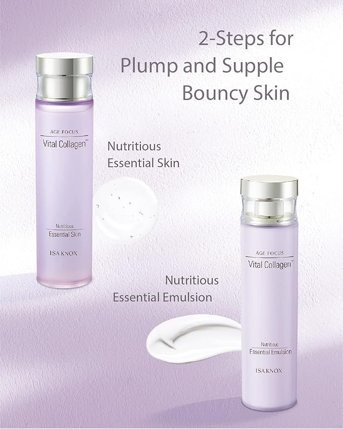 ISA KNOX AGE FOCUS VITAL COLLAGEN SKINCARE GIFT SET (370ml / 12.51 Fl Oz) - Korean Luxury Premium High-end Skin Toner, Emulsion Lotion, Cream by LG BEAUTY. Hydrolyzed Collagen,