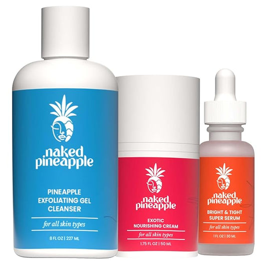 Starter Kit: Cleanser, Serum & Cream Trio with Pineapple Enzymes โ For Hydrated, Firm, Radiant Skin & a Glowing Complexion