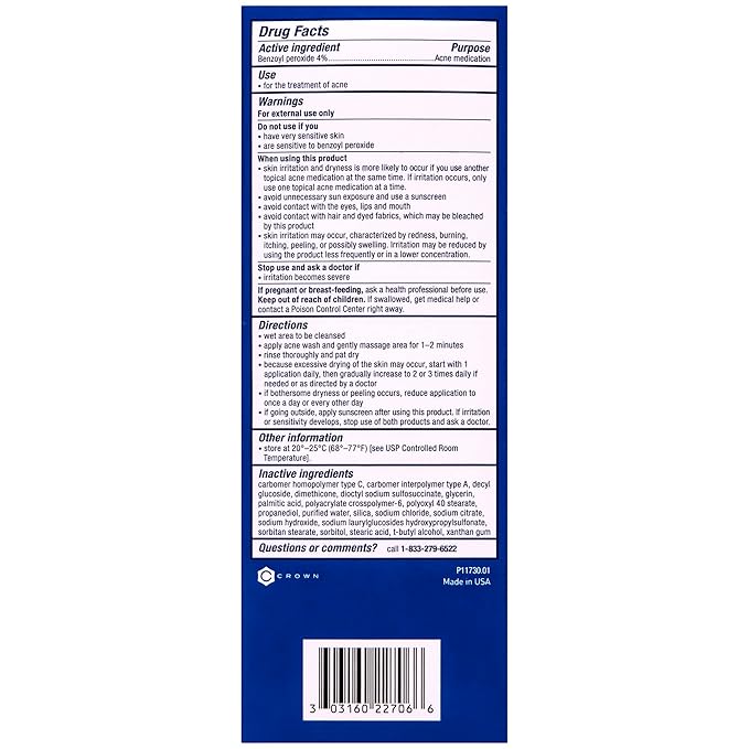 PanOxyl Antimicrobial Hydrating Acne Creamy Wash, 4% Benzoyl Peroxide, 6 Ounce