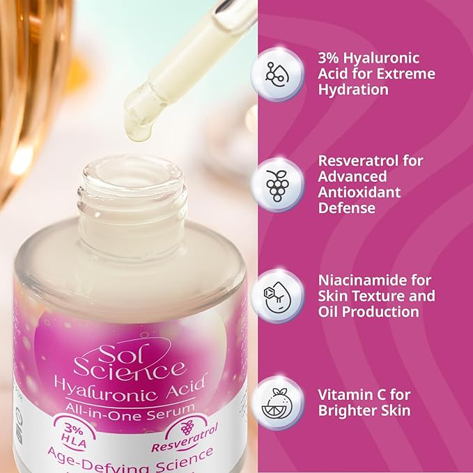 All In One Hyaluronic Acid Face Serum – Ultra Hydrating Anti Aging Serum with Vitamin C, Marine Collagen & Niacinamide for Brightening & Firm, Smooth Skin