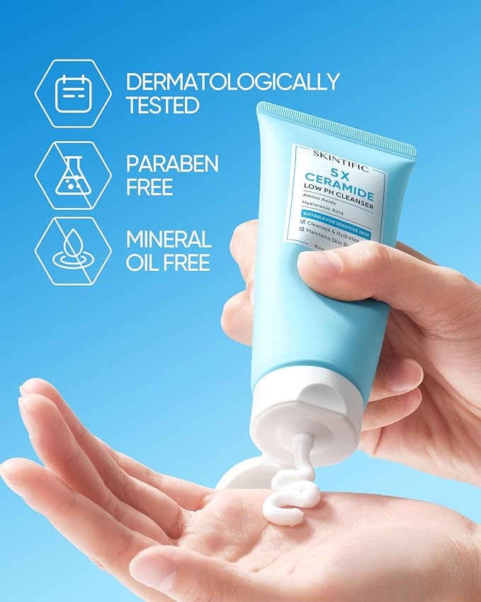 5X Ceramide Low pH Facial Cleanser, Gentle Hydrating Face Wash with Hyaluronic Acid, Daily Face Wash for Dry to Normal Skin, Sensitive Skin Tested, Not Tight, Fragrance Free