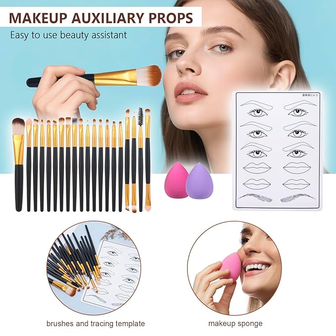 Makeup Kit for Women Full Kit、 Makeup Gift Set for Beginners Teenager,Makeup Sets for Teens、 Multipurpose Makeup ,eyeshadow、 liquid foundation,Loose powder,Eyebrow pencil,4-color lip gloss set