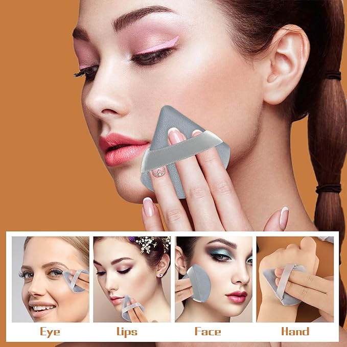 Pimoys 6 Pieces Powder Puff Face Triangle Makeup Blender Sponge Soft Velour Puffs for Loose Powder Setting Powder Cosmetic Foundation Sponge Beauty Makeup Tool, Black and Gray