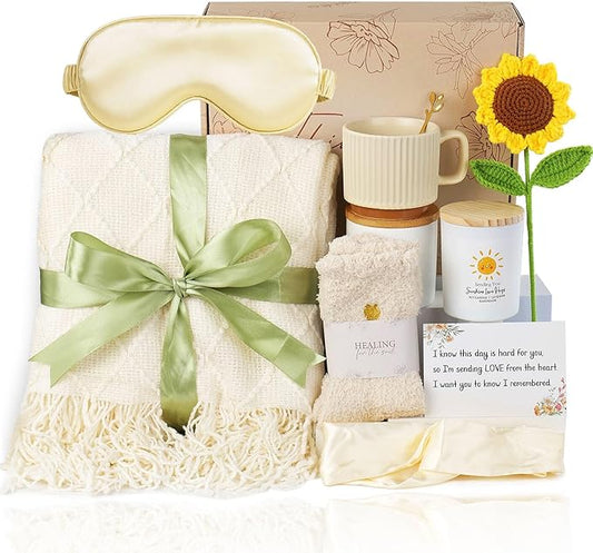 Thinking Of You Gifts For Women, Comfort Gifts, Get Well Soon Gift Baskets For Women, Sunflower Set, Self Care Package, Condolences Gift Basket For Loss, Feel Better, Relaxation, Sympathy, Chemo