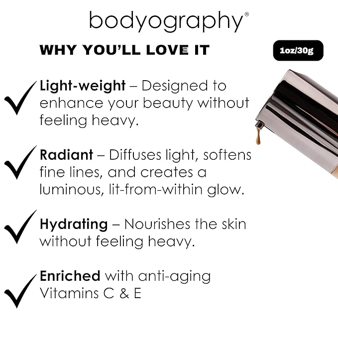 Bodyography Natural Finish Foundation - Oil-Free Anti-Aging Salon Natural Finish w/Vitamin E, C, Antioxidants (Dark #240 (Warm Undertone))