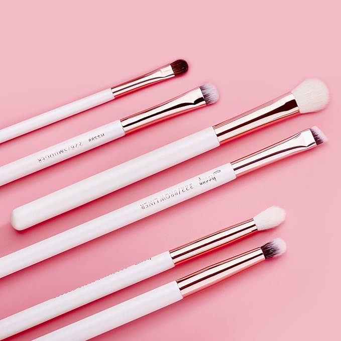 Jessup Eye Makeup Brush Set Professional 15pcs White/Rose Gold Premium Natural-synthetic Eye Shadow Blending Concealer Eye & Brow Liner Brushes, T217