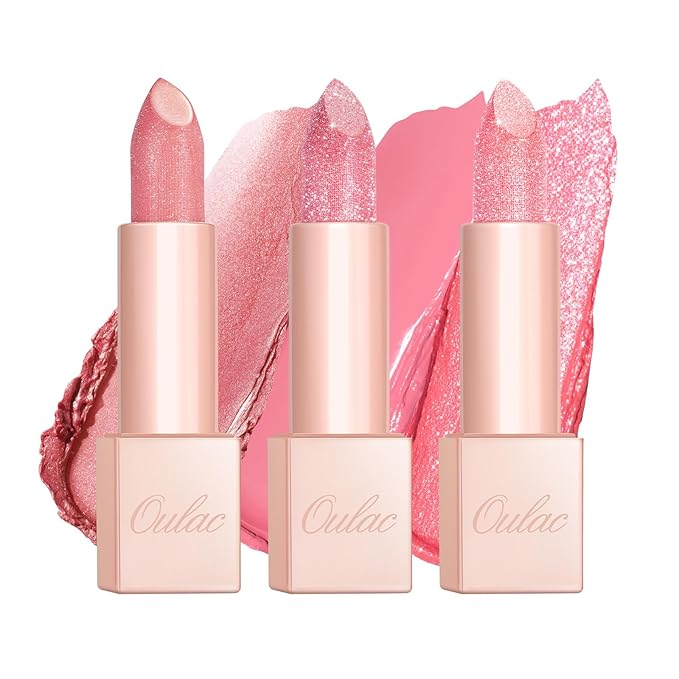 Oulac Moisture Pink Lipstick Set 3PCS - Infinity High Shine Finish, Hydrating Vegan Lipstick Infused with Damask Rose Oil for All-Day Comfort, Gluten-Free, PG03+PG10+D08