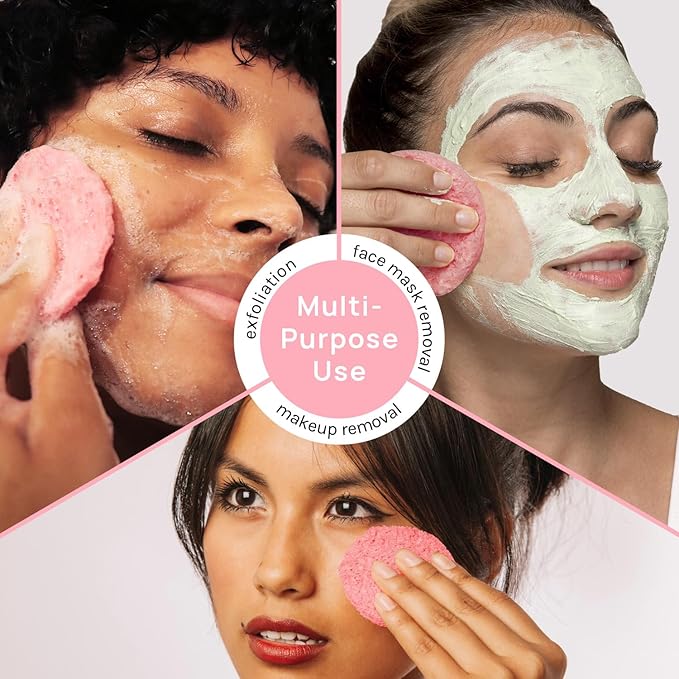 AOA Studio 100-Count Compressed Facial Sponges 100% Natural Cosmetic Spa Sponges for Facial Cleansing, Exfoliating Mask, Remove for Makeup, Dead Skin, and Dirt (100 counts, Pink)