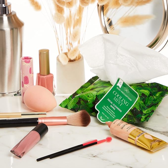 Body Prescriptions Makeup Remover Wipes - Bulk Pack, Gentle Cleansing Wipes for Easy Makeup Removal, Mint, Rosehip, Vitamin C, Lavender & Coconut