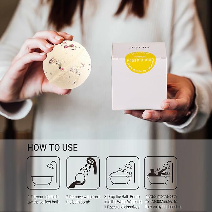 Bath Bombs for Women Spa Gift Set with Lemon Oils Sea Salt Relaxing Birthday Gift for Her Bubble Bath Skincare