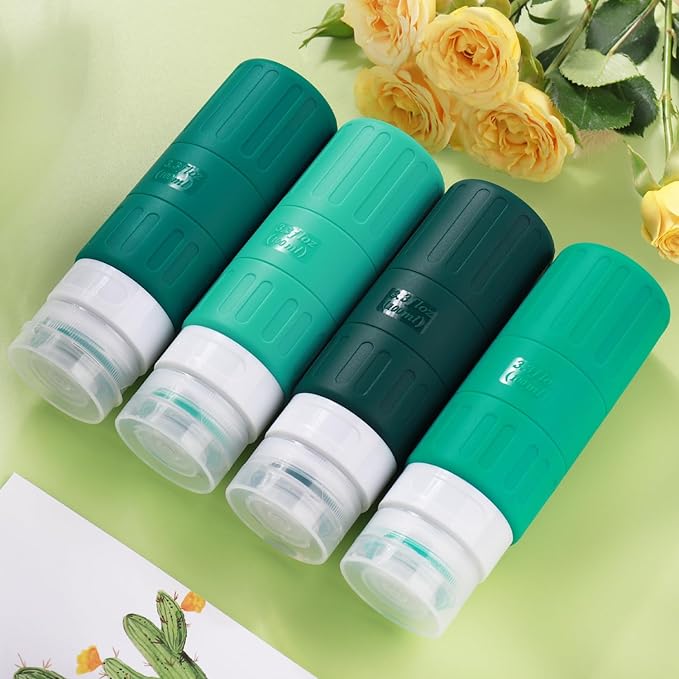 GLAMFIELDS Travel Bottles for Toiletries,TSA Approved 3.3oz Size LeakProof Silicone Toiletry Containers for Shampoo, Conditioner,Easy to Squeeze,Portable Travel Essentials for Lotion(18 Pack) Green