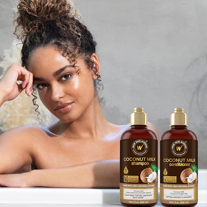 WOW Skin Science Coconut Milk Shampoo and Conditioner Set - Shampoo & Conditioner for Curly Hair - Paraben Sulfate Free - 33.82 Fl Oz